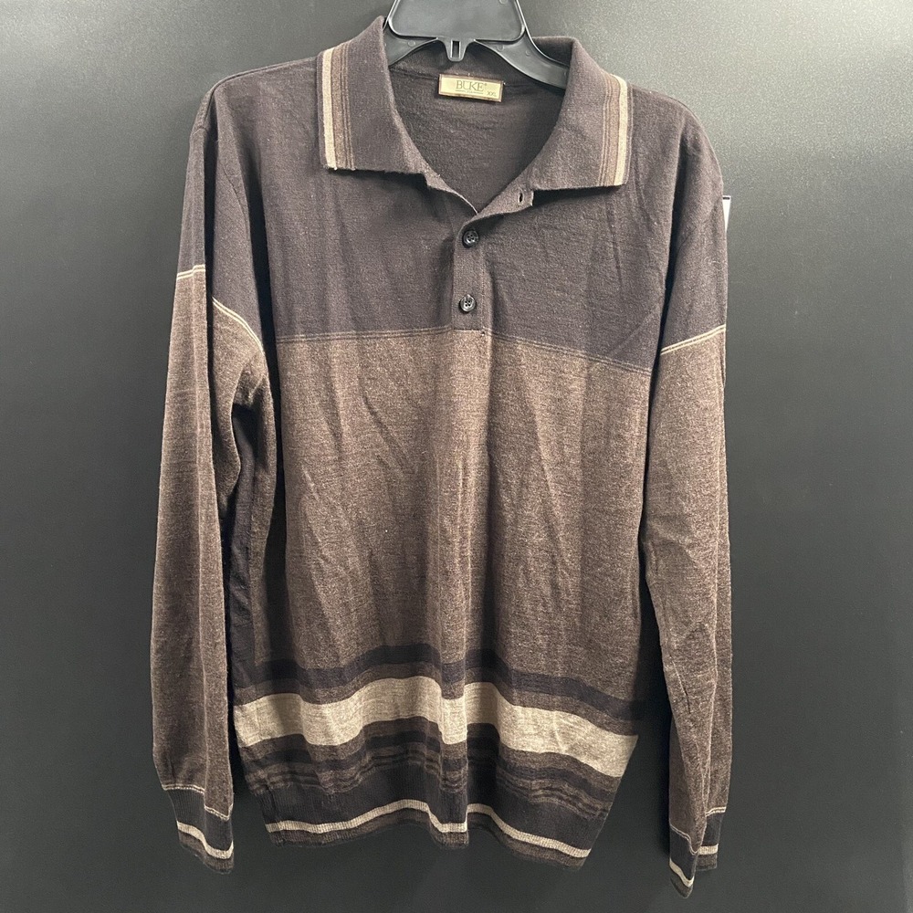 Buke Istanbul Mens 1/4‎ Button Up Wool Blend Brown Long Sleeve Size 2XL
